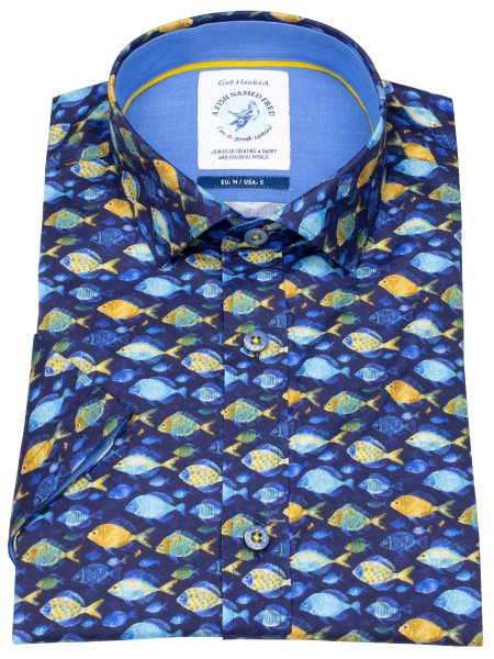 A Fish Named Fred Kurzarmhemd - Modern Fit - Fische - blau - 31.066 604 