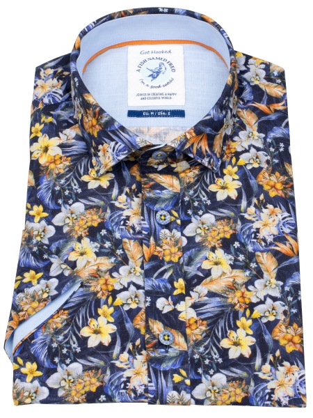 A Fish Named Fred Kurzarmhemd - Modern Fit - Floral - blau - 31.065 604 