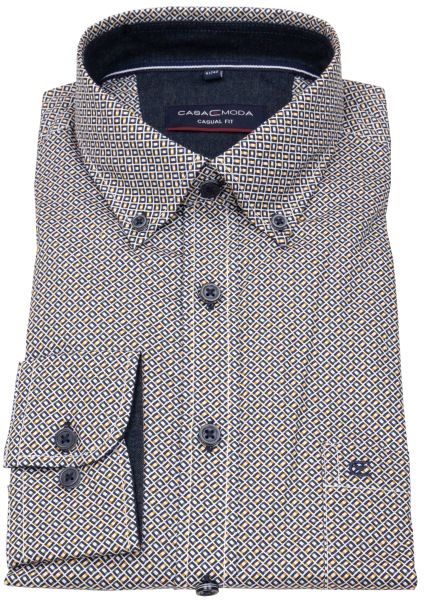 Casa Moda Hemd - Casual Fit - Button Down - Print - blau / gelb / weiß - 434163500 102 