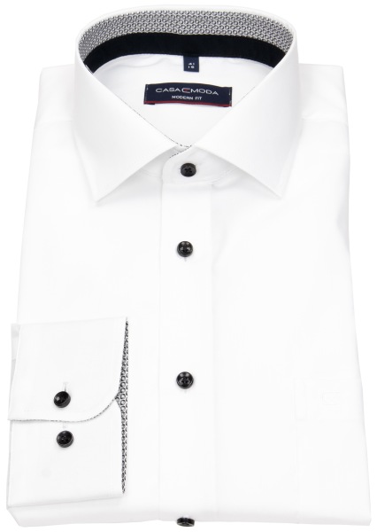 Casa Moda Hemd - Modern Fit - Kentkragen - Patch - Kontrastknöpfe - weiß - 334026300 001 