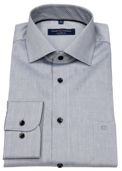 Casa Moda Hemd - Modern Fit - Patch - Kontrastknöpfe - grau - 393311000 705 