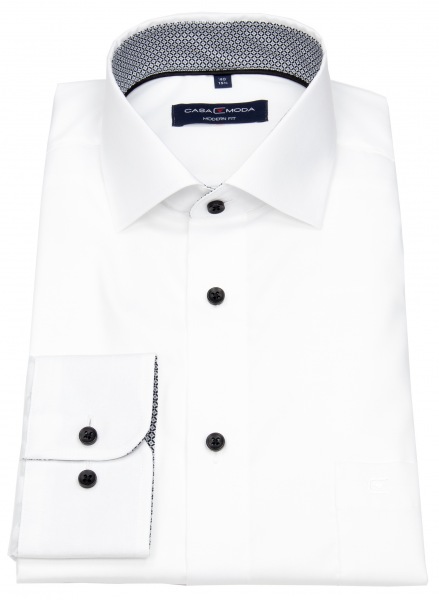 Casa Moda Hemd - Modern Fit - Patch - Kontrastknöpfe - weiß - 393311000 001 