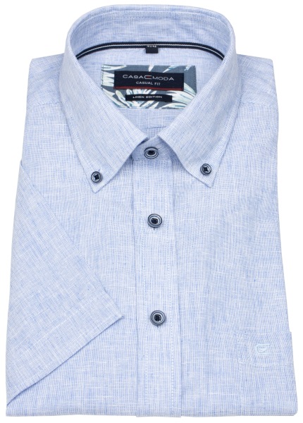 Casa Moda Kurzarmhemd - Casual Fit - Leinen - Button Down - hellblau - 954457100 100 