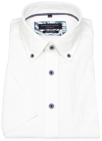 Casa Moda Kurzarmhemd - Casual Fit - Leinen - Button Down - weiß - 954457100 000 