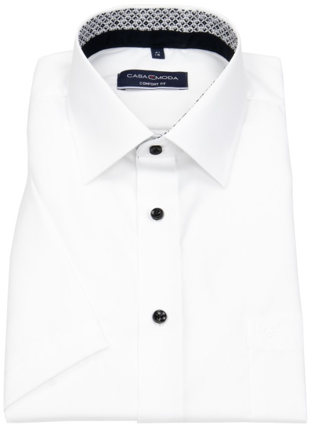 Casa Moda Kurzarmhemd - Comfort Fit - Kentkragen - Kontrastknöpfe - weiß - ohne OVP - 834079700 001 