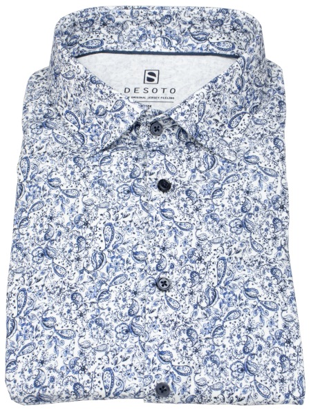 DESOTO Hemd - Slim Fit - Jersey - Kentkragen - Floraler Print - blau / weiß - 87128-3 525 