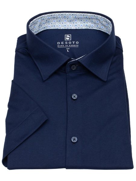 DESOTO Kurzarmhemd - Slim Fit - Jersey - Kentkragen - dunkelblau - 83532-3 057 