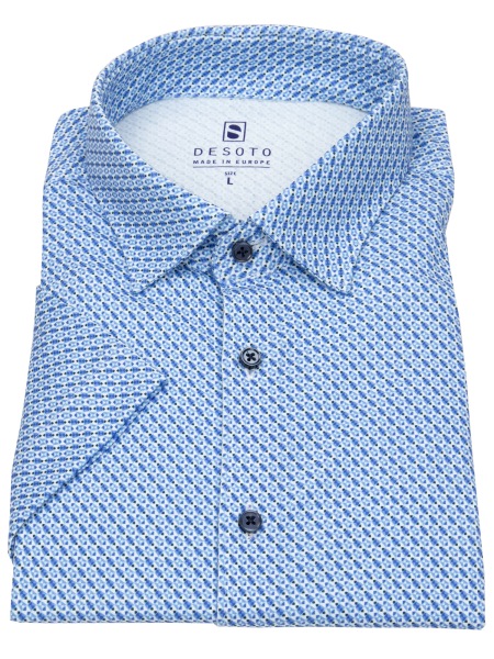 DESOTO Kurzarmhemd - Slim Fit - Jersey - Kentkragen - Print - blau - 71032-3 162 