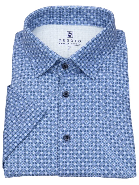 DESOTO Kurzarmhemd - Slim Fit - Jersey - Kentkragen - Print - blau - 71032-3 163 