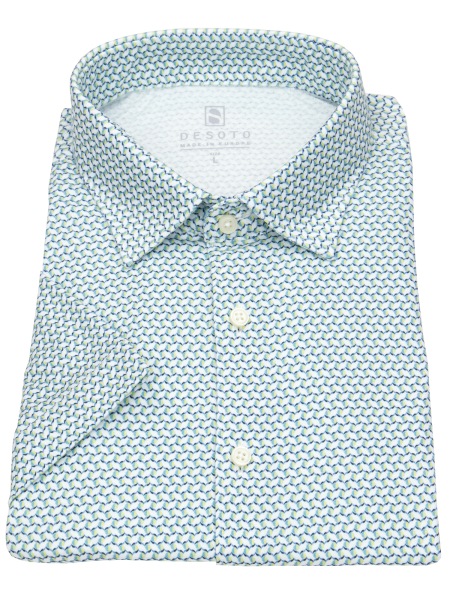 DESOTO Kurzarmhemd - Slim Fit - Jersey - Kentkragen - Print - grün / blau - 73232 613 
