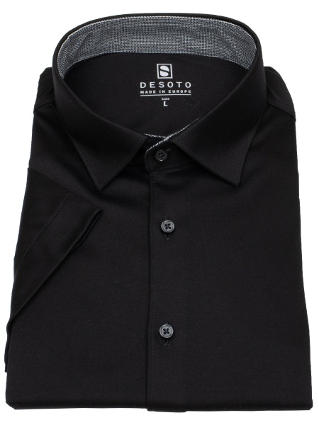 DESOTO Kurzarmhemd - Slim Fit - Jersey - Kentkragen - schwarz - 83532-3 081 