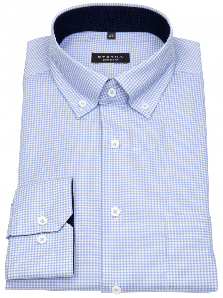 Eterna Hemd - Comfort Fit - Button Down - Twill - kariert - hellblau / weiß - 3720 E14L 12 