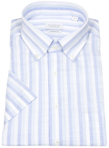 Eterna Kurzarmhemd - Comfort Fit - Button Down - Streifen - blau / weiß - 2643 KS24 14 