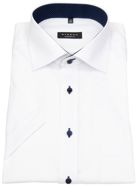 Eterna Kurzarmhemd - Comfort Fit - Oxford - Kontrastknöpfe - weiß - ohne OVP - 8100 K137 00 
