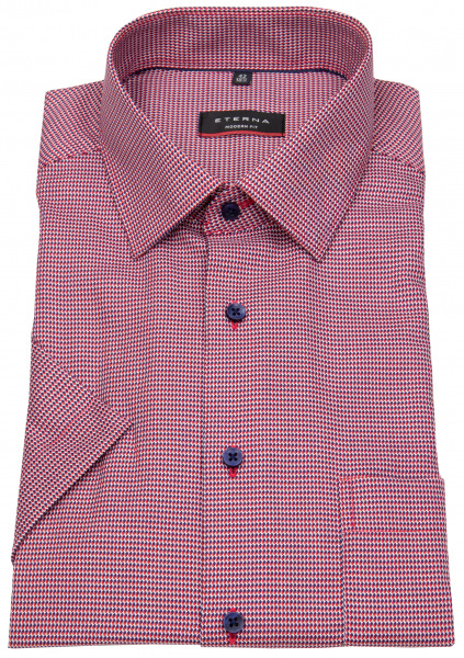 Eterna Kurzarmhemd - Modern Fit - Kentkragen - rot / dunkelblau - 8038 C19P 56 