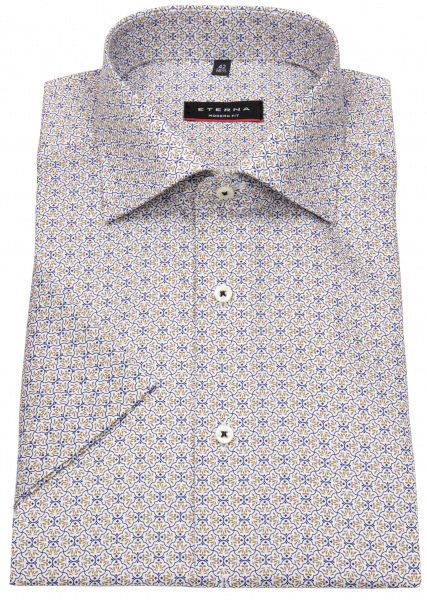 Eterna Kurzarmhemd - Modern Fit - Muster - blau / beige - 4072 C18K 24 