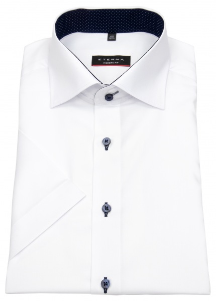 Eterna Kurzarmhemd - Modern Fit - Oxford - Kontrastknöpfe - weiß - 8100 C13K 00 