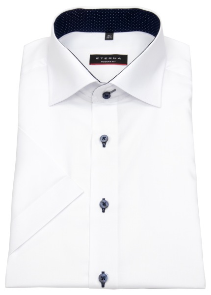 Eterna Kurzarmhemd - Modern Fit - Oxford - Kontrastknöpfe - weiß - ohne OVP - 8100 C13K 00 