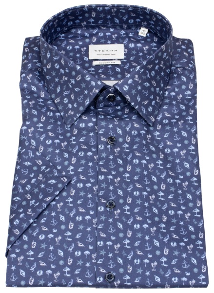 Eterna Kurzarmhemd - Modern Fit - Print - dunkelblau / hellblau - 2629 C171 18 