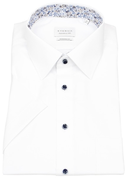 Eterna Kurzarmhemd - Modern Fit - Struktur - Kontrastknöpfe - weiß - 2132 C141 00 