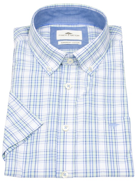 Fynch-Hatton Kurzarmhemd - Casual Fit - Button Down - kariert - blau / grün - 1505 5301 735 