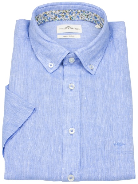 Fynch-Hatton Kurzarmhemd - Casual Fit - Leinen - Button Down Kragen - blau - 1505 7001 604 