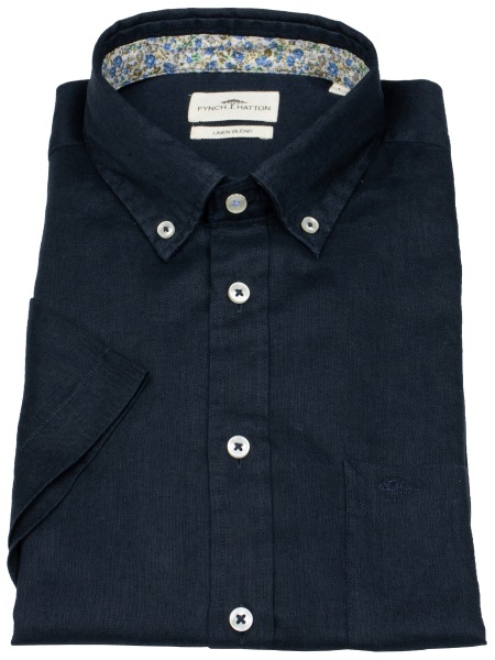 Fynch-Hatton Kurzarmhemd - Casual Fit - Leinen - Button Down Kragen - dunkelblau - 1505 7001 685 