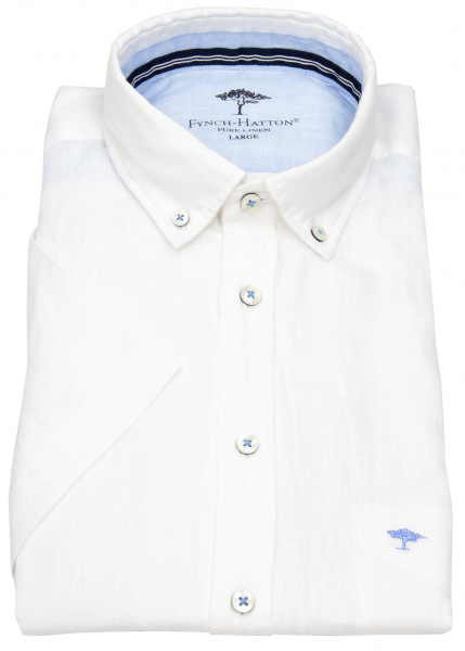 Fynch-Hatton Kurzarmhemd - Casual Fit - Leinen - Button Down Kragen - weiß - 1313 6001 802 