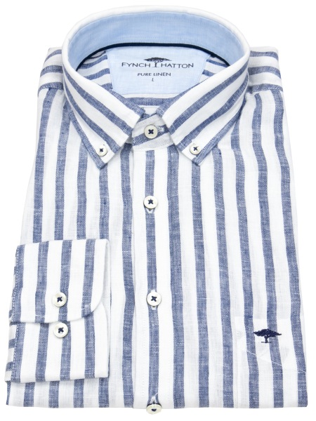 Fynch-Hatton Leinenhemd - Casual Fit - Button Down - Streifen - blau / weiß - ohne OVP - 1413 6020 685 