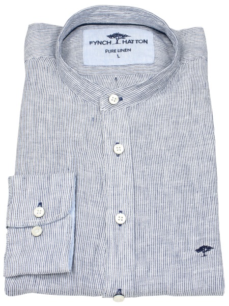 Fynch-Hatton Leinenhemd - Casual Fit - Stehkragen - feine Streifen - blau / weiß - 1504 6168 685 
