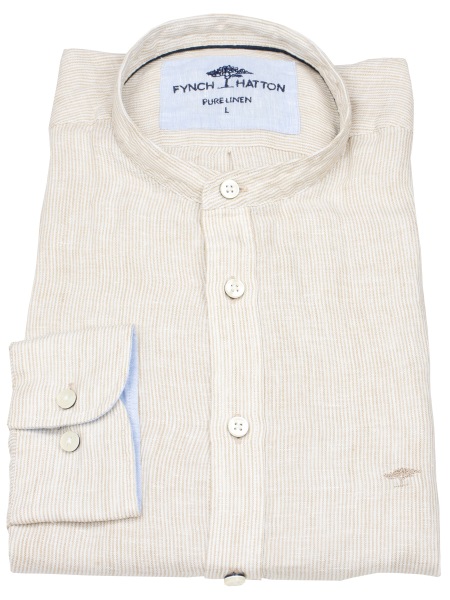 Fynch-Hatton Leinenhemd - Casual Fit - Stehkragen - feine Streifen - hellbraun / weiß - 1504 6168 837 