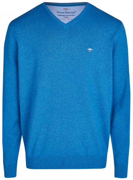 Fynch-Hatton Pullover - Casual Fit - V-Ausschnitt - blau - SFPK211 634 