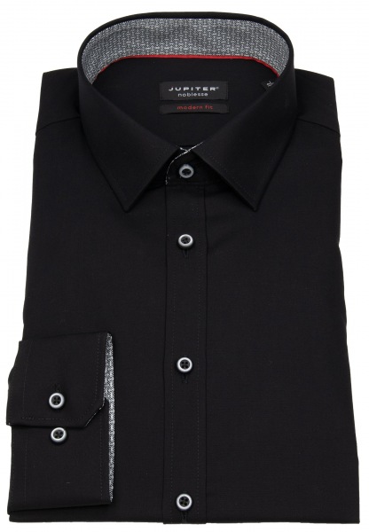 Jupiter Hemd - Modern Fit - Patch - Kontrastknöpfe - schwarz - 2732-21120 001 