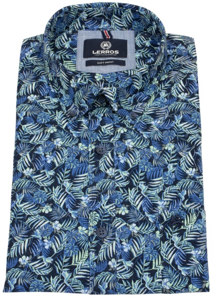 Lerros Kurzarmhemd - Regular Fit - Button Down - floraler Print - blau - 2562132 485 