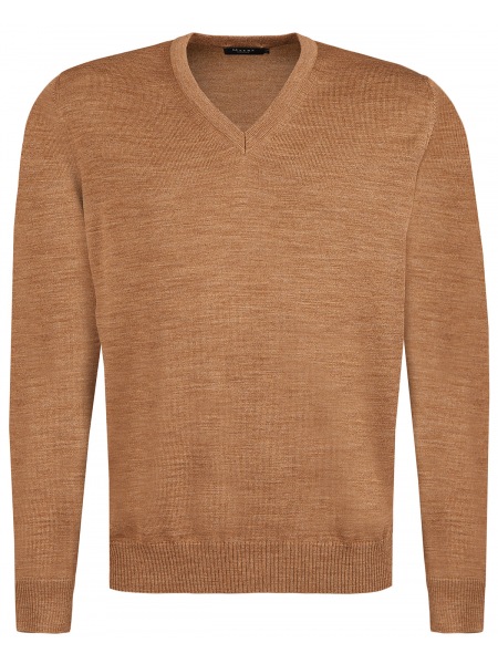 MAERZ Muenchen Pullover - Classic Fit - V-Ausschnitt - Merinowolle - hellbraun - 490400 170 