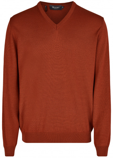 MAERZ Muenchen Pullover - Comfort Fit - V-Ausschnitt - Merinowolle - rotbraun - 490400 470 