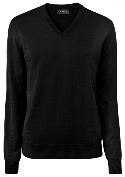 MAERZ Muenchen Pullover - Comfort Fit - V-Ausschnitt - Merinowolle - schwarz - 490400 595 