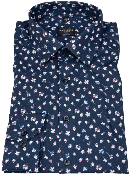 Marvelis Hemd - Body Fit - Kentkragen - florales Muster - dunkelblau - 7531 74 18 