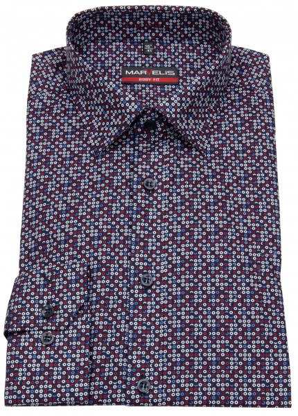 Marvelis Hemd - Body Fit - Kentkragen - gemustert - rot / blau / weiß - 7514 24 35 