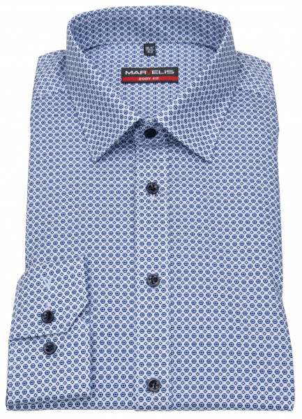 Marvelis Hemd - Body Fit - Kontrastknöpfe - blau / hellblau - extra langer Arm 69cm - 7544 39 11 