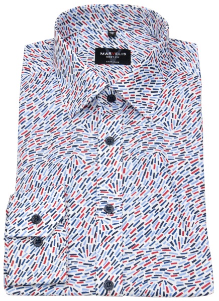 Marvelis Hemd - Body Fit - Kontrastknöpfe - Print - blau / rot / weiß - 7516 44 35 