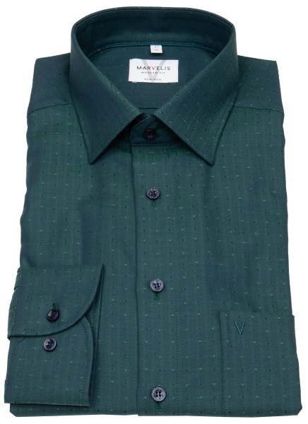 Marvelis Hemd - Modern Fit - Kentkragen - feine Punkte - grün - 7202 44 45 