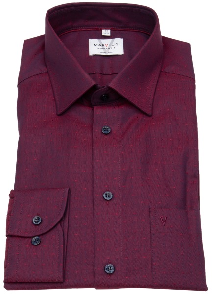 Marvelis Hemd - Modern Fit - Kentkragen - feine Punkte - rot - 7202 44 35 