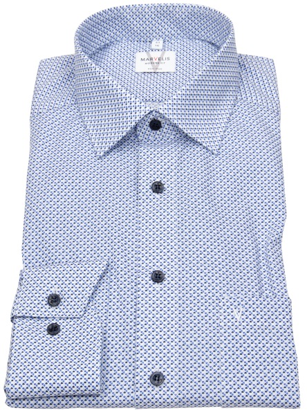 Marvelis Hemd - Modern Fit - Kentkragen - Kontrastknöpfe - blau / weiß - ohne OVP - 7224 74 11 