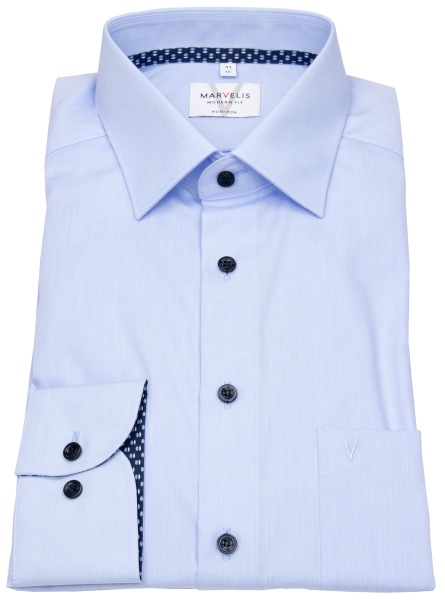 Marvelis Hemd - Modern Fit - Kentkragen - Kontrastknöpfe - hellblau - 7200 44 11 