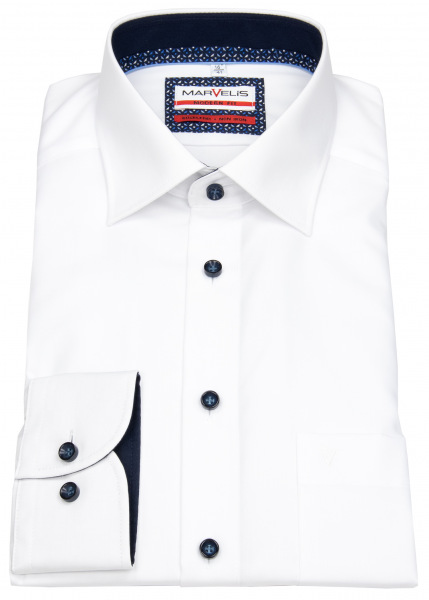 Marvelis Hemd - Modern Fit - Kentkragen - Kontrastknöpfe - weiß - 7326 24 00 
