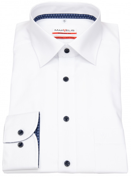 Marvelis Hemd - Modern Fit - Kentkragen - Kontrastknöpfe - weiß - 7276 34 00 