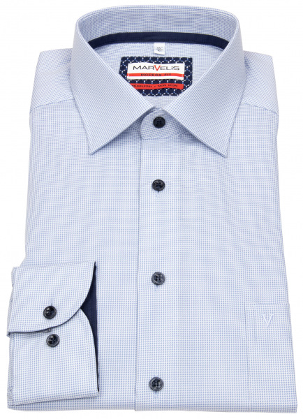 Marvelis Hemd - Modern Fit - Kentkragen - Struktur - hellblau / weiß - 7205 24 11 