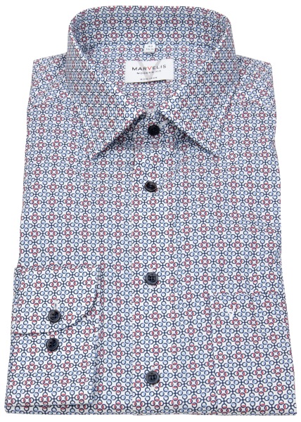 Marvelis Hemd - Modern Fit - Kontrastknöpfe - blau / rot / weiß - extra langer 69cm Arm - 7218 49 35 