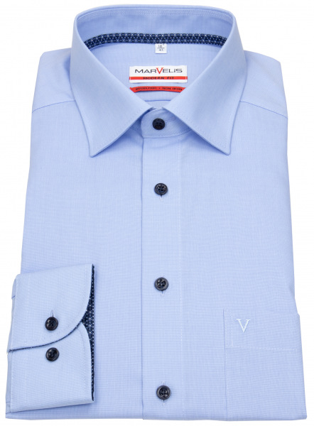 Marvelis Hemd - Modern Fit - Kontrastknöpfe - hellblau - 7276 34 13 